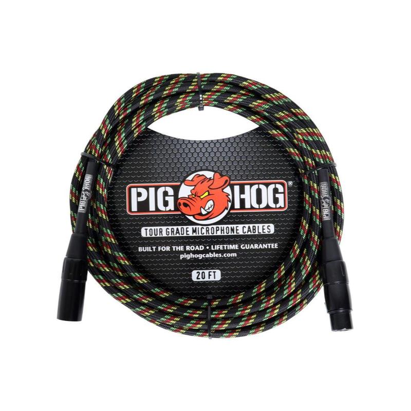 Pig Hog PHM20RAS Rasta Stripes Woven Mic Cable, 20ft XLR