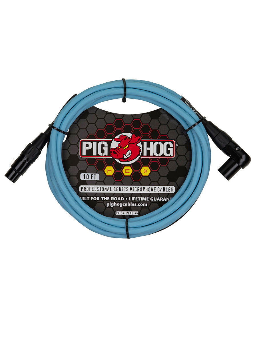 Pig Hog PHMH10DBR Hex Core Right Angle XLR Daphne Blue