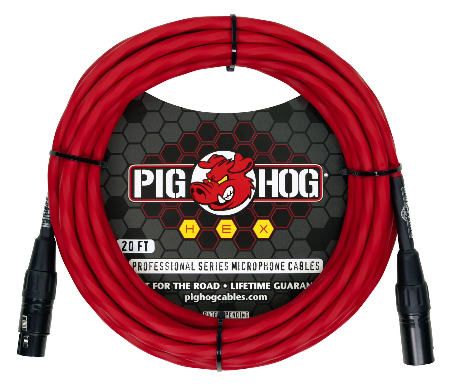 Pig Hog PHMH20CA Hex Series Mic Cable, 20ft in Candy Apple Red