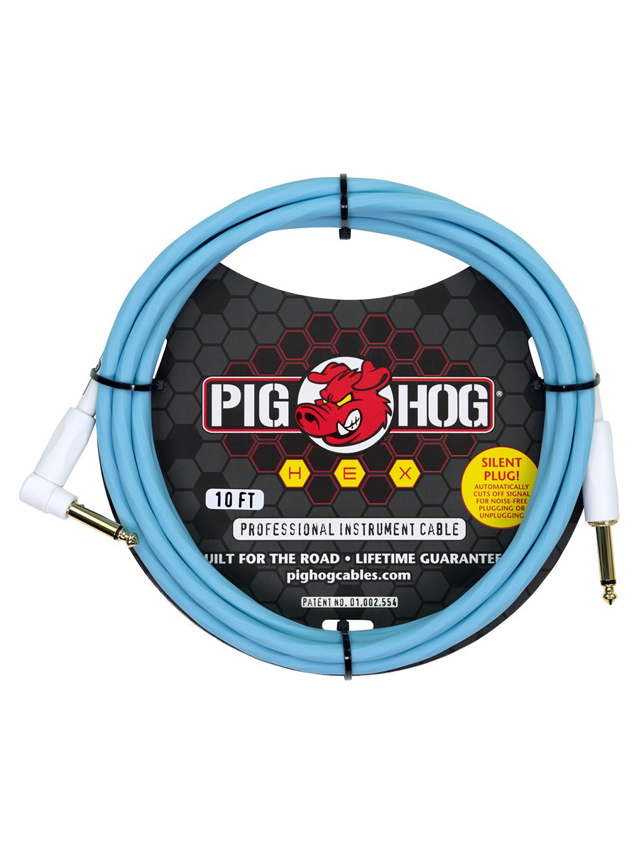 Pig Hog PHSH10DBR Hex Series Silent Cable 10 ft Daphne Blue right angle