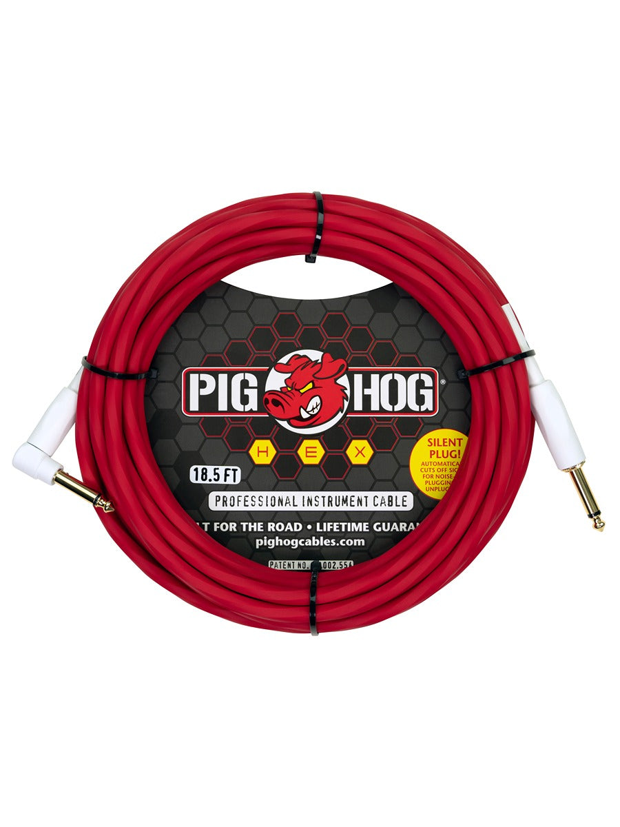 Pig Hog PHSH186CAR Hex Series Silent Cable 18.6 ft Candy Apple Red right angle