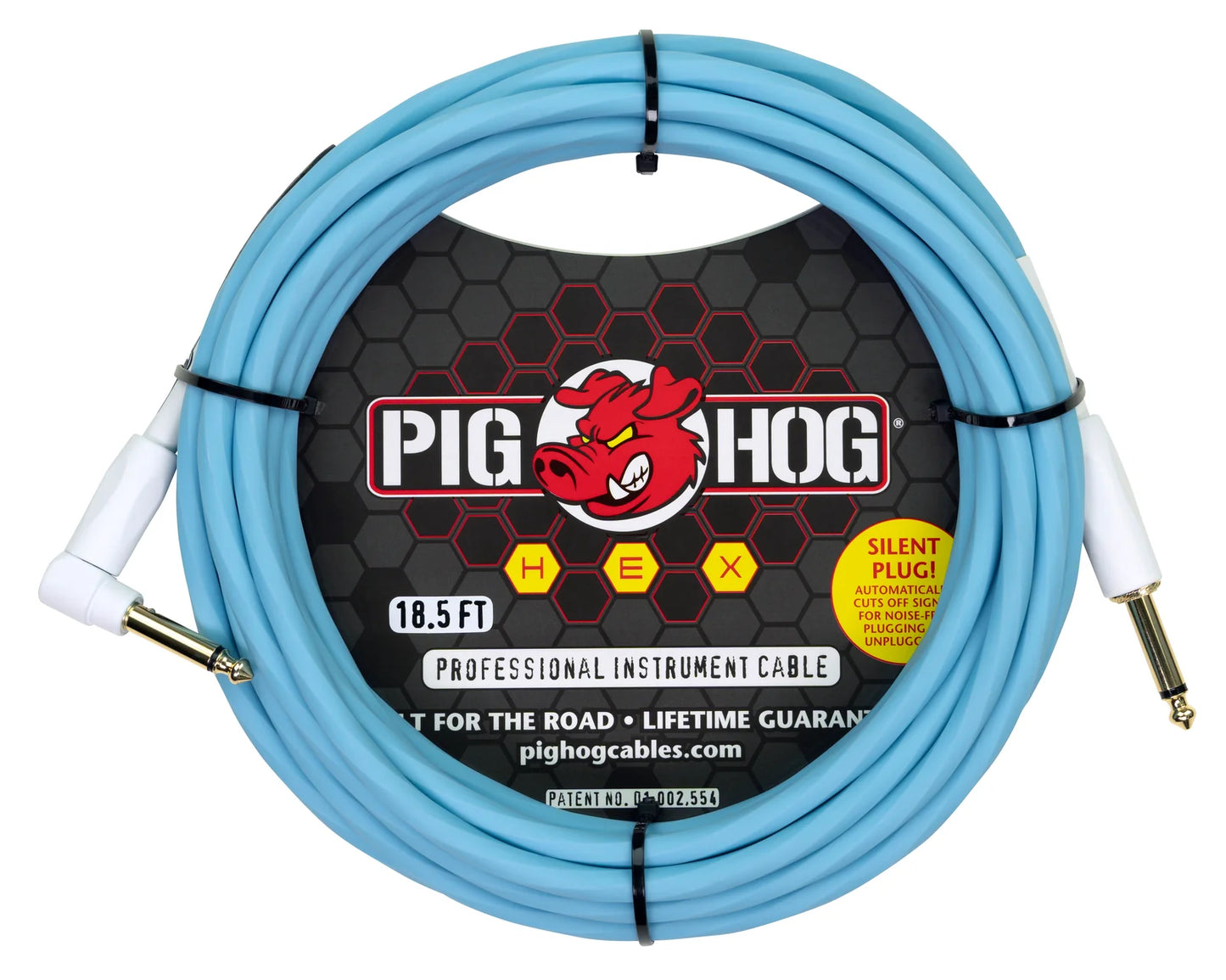 Pig Hog PHSH186DBR Hex Series Silent Instrument Cable 18.6 ft Daphne Blue, Right Angle