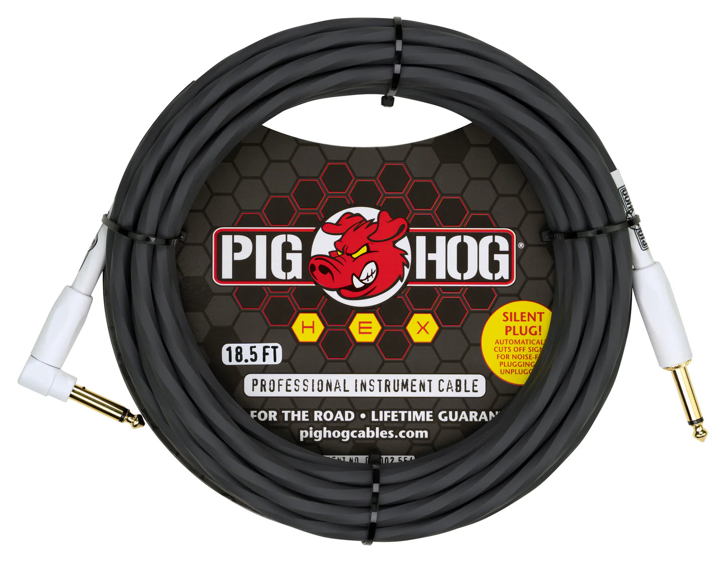 Pig Hog PHSH186GRR Hex Series Silent Instrument Cable 18.6 ft Grey, Right Angle