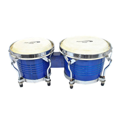 Percussion Plus PP105CBLUE Deluxe 7.5 & 8.5" Wooden Bongos in Gloss Blue Lacquer Finish
