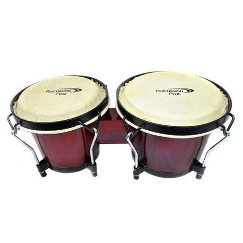 Percussion Plus PP105FRED 6 & 6-3/4" Wooden Bongos in Gloss Red Lacquer Finish