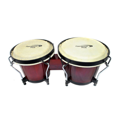 Percussion Plus PPB3RED 6 & 6-3/4" Wooden Bongos in Gloss Red Lacquer Finish with Bongo Bag