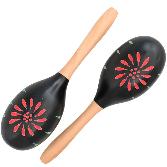 Percussion Plus PPM2-1BK Wooden Maracas in Black & Patterned Finish