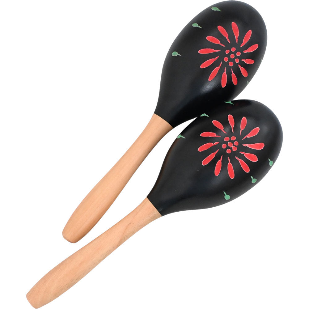 Percussion Plus PPM2-1BK Wooden Maracas in Black & Patterned Finish