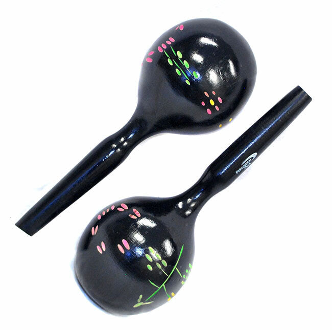 Percussion Plus PPM3 Large Wooden Maracas in Black & Patterned Finish