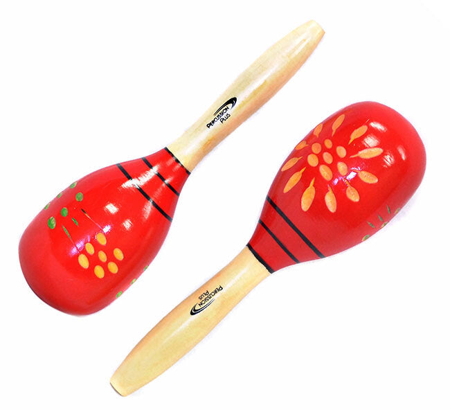 Percussion Plus PPM6 Wooden Maracas in Red & Patterned Finish