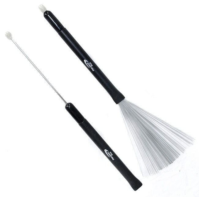 Percussion Plus PPSV506 Retractable Wire Drum Brushes with Nylon Tip Stick Ends (Pair)