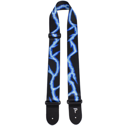 Perris PS46 2" Polyester "Blue Lightning" Guitar Strap with Leather ends