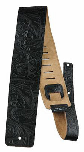 Perris PS568 3.5" Embossed Western Flower Leather Guitar Strap Black