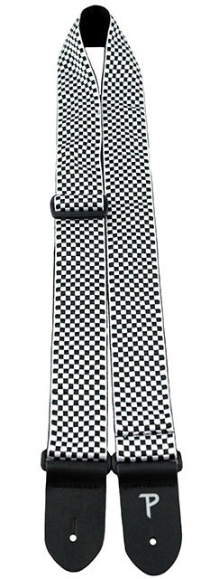 Perris PS6727 2" Jacquard Guitar Strap with Black & White Checker design & Leather ends