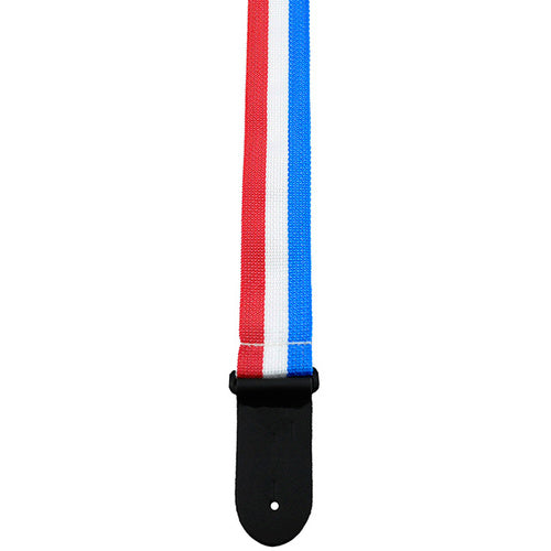 Perris PS6758 2" Poly Pro Guitar Strap in Red, White & Blue Stripe with Black Leather ends