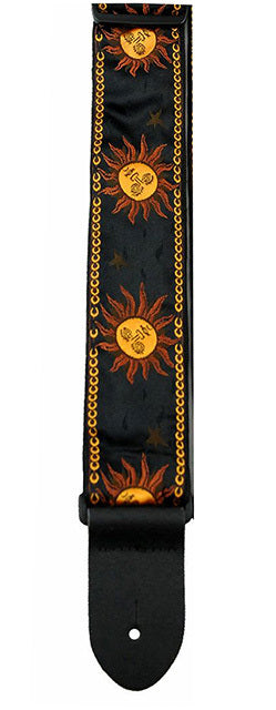 Perris PS7008 2" Jacquard Guitar Strap with Yellow Suns On Black backing design