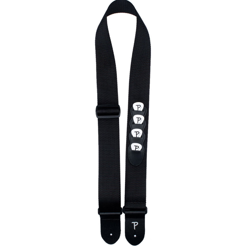Perris PS7114 2" Black Heavy Nylon Guitar Strap with Pick Pockets, Picks & Leather ends