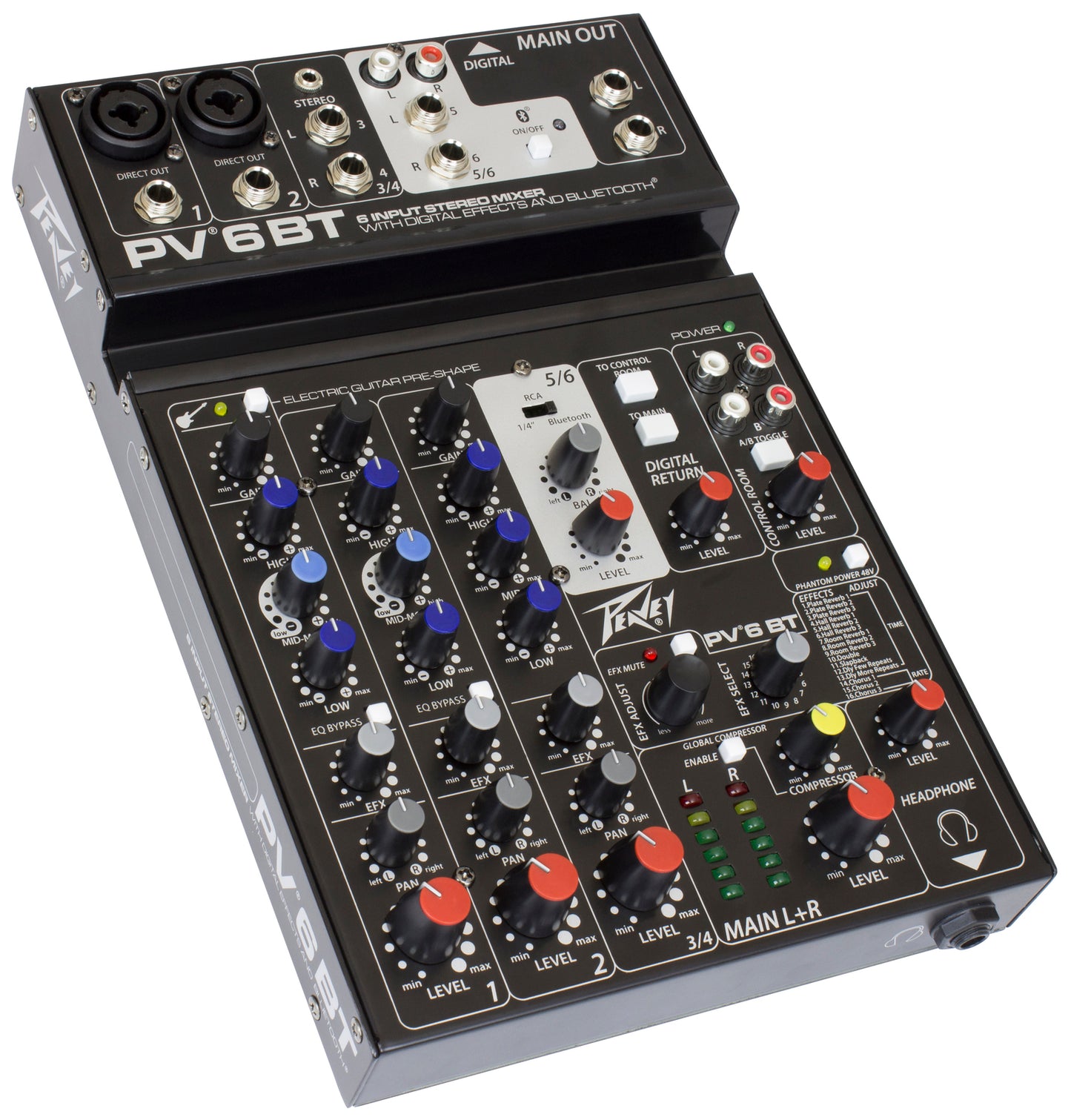 Peavey PV6BT PV Series "PV-6BT" Compact 6-Channel Mixer with Bluetooth