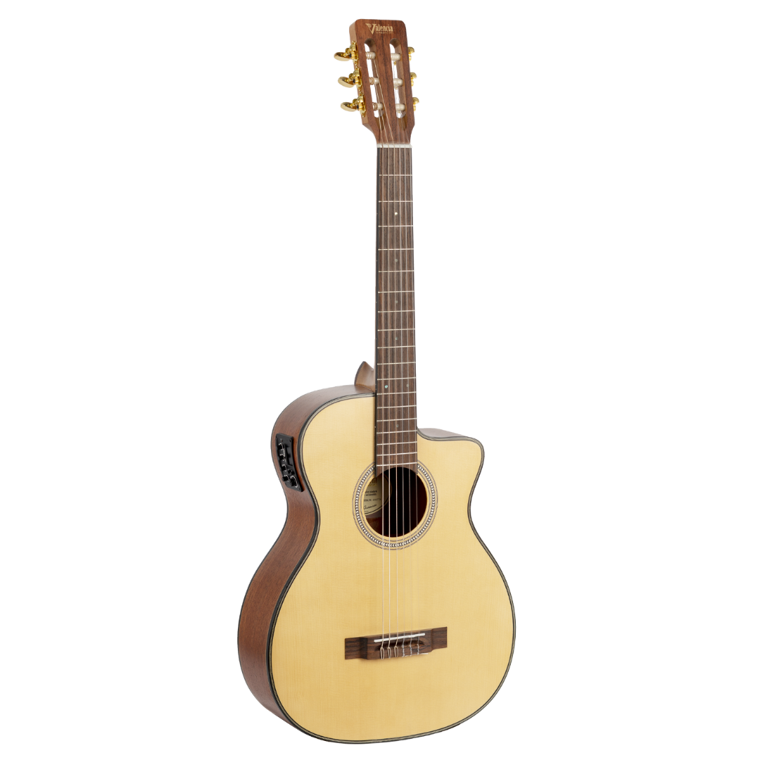 Valencia VA434CE 4/4 Size Acoustic/Electric Cutaway Classical Guitar in Natural Finish