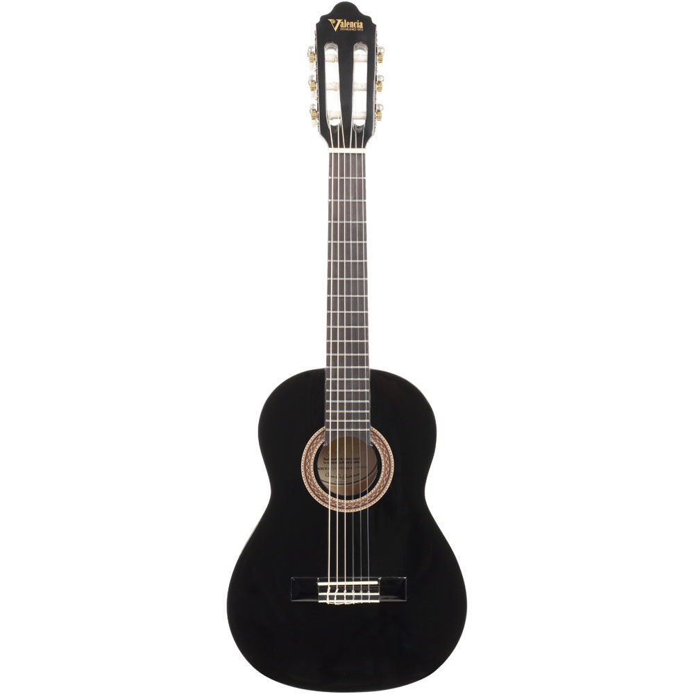 Valencia 100 Series VC101BK 1/4-Sized Right-Handed Nylon Classical Guitar in Black