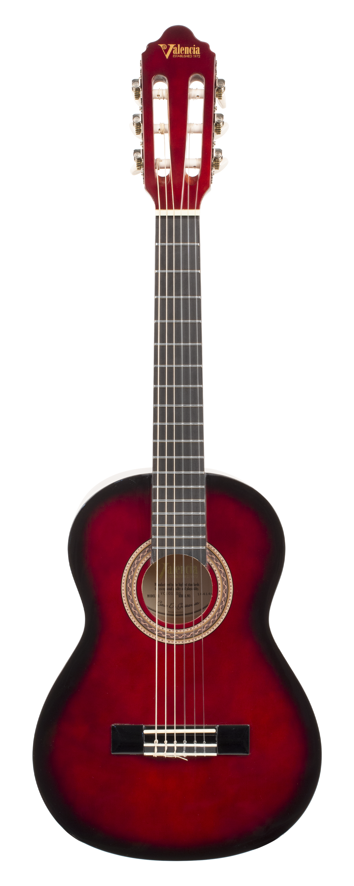 Valencia 100 Series VC101RDS 1/4-Sized Right-Handed Nylon Classical Guitar in Red Burst