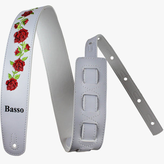 Basso VTFL04 Synthetic White Floral Embroidered Guitar Strap