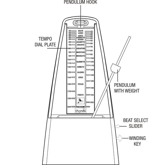 Cherub WSM-305 White Pyramid Style Mechanical Metronome with Bell
