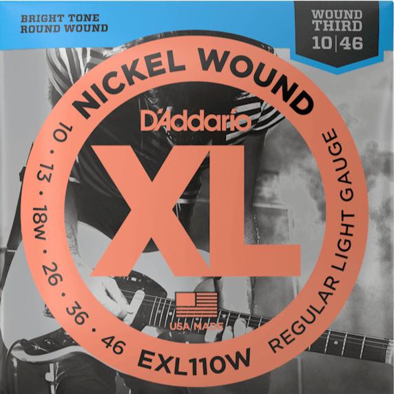 D'Addario XL Nickel Wound EXL110W Regular Light (Wound Third) Electric Guitar Strings (10-46)