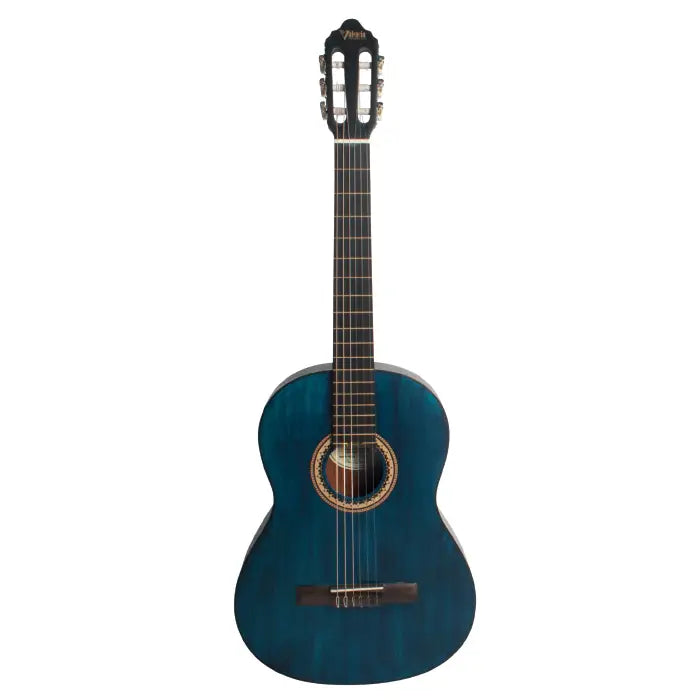 Valencia 200 Series VC204TBU 4/4-Sized Right-Handed Classical Nylon Guitar in Transparent Blue
