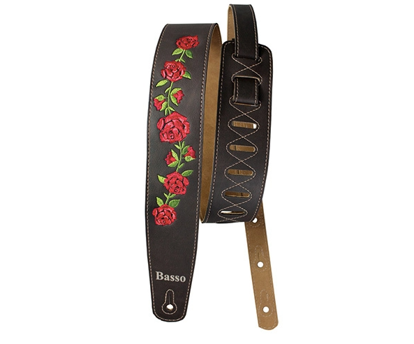 Basso Synthetic Floral Embroidered Brown VTFL02 Guitar Strap