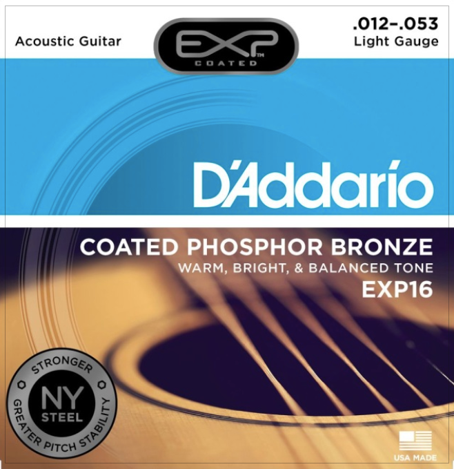 D'Addario EXP16 EXP Coated Phosphor Bronze Acoustic Guitar Strings Light/Blue 12-53