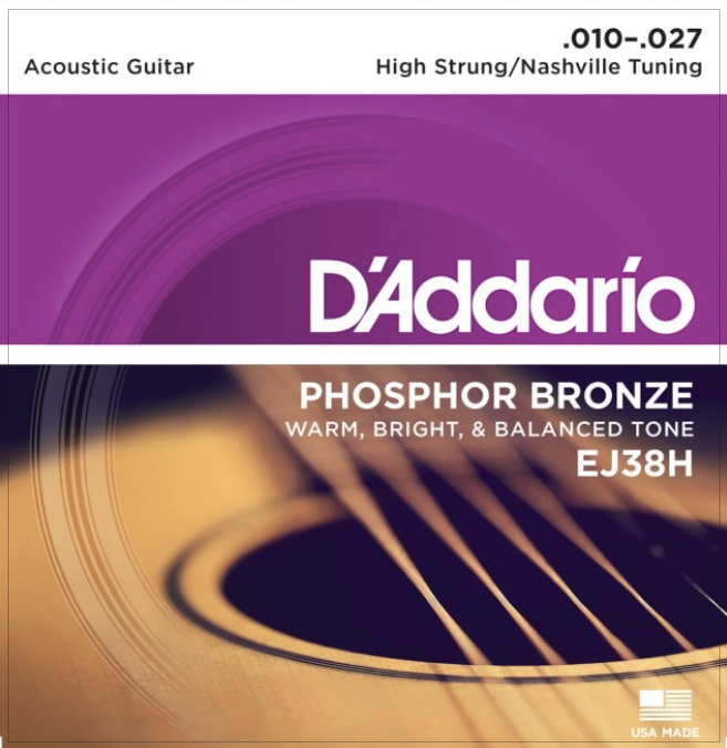 D'Addario Phosphor Bronze Acoustic Guitar Strings EJ38H High Strung/Nashville Tuning (10-27)