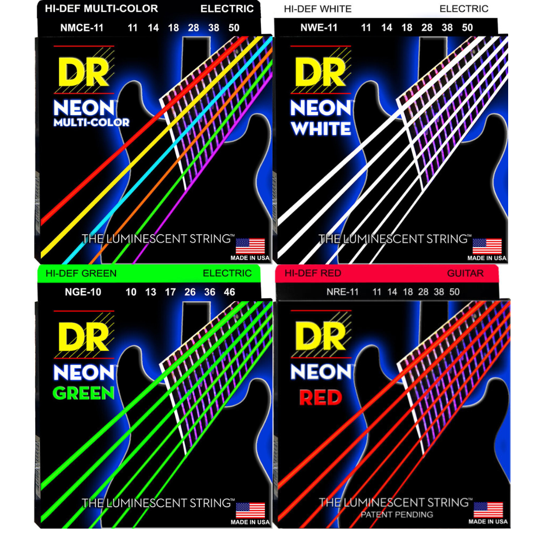 DR Hi Def Neon Electric Strings Assorted Gauges Colours
