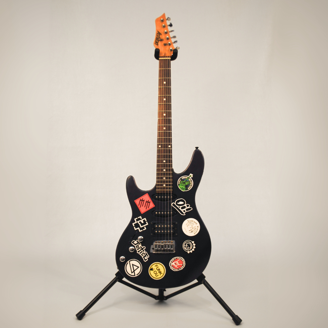 Hall of Fame: Ashton HSS Left Handed Stratocaster Electric Guitar with Custom Purple Finish & Stickers
