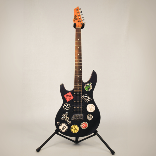 Hall of Fame: Ashton HSS Left Handed Stratocaster Electric Guitar with Custom Purple Finish & Stickers