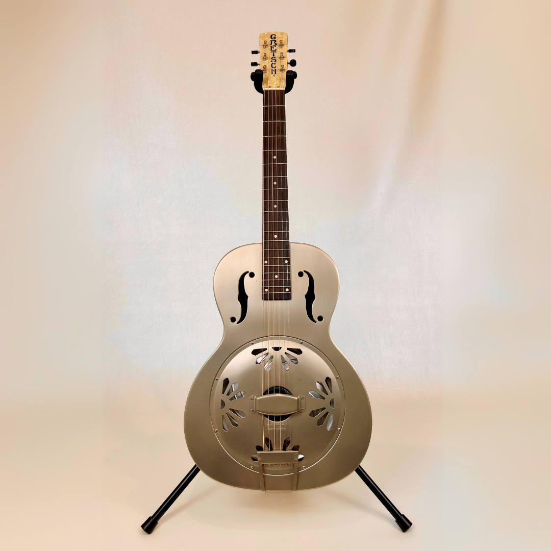 Hall of Fame: Gretsch G9201 HoneyDipper Round-Neck Brass Body Biscuit Cone Resonator in Guitar Shed Roof Finish Resonator Guitar