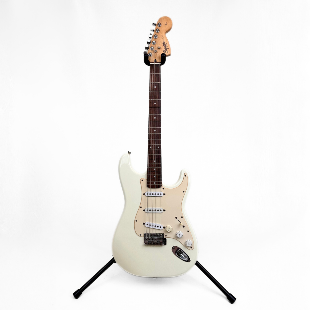 Hall of Fame: Squier by Fender Strat Electric Guitar in Vintage White