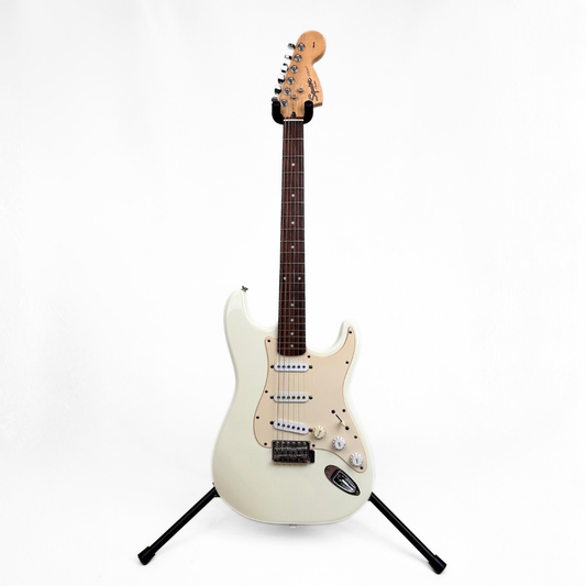 Hall of Fame: Squier by Fender Strat Electric Guitar in Vintage White