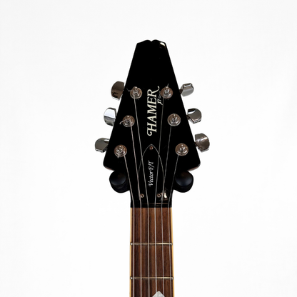 Hamer Vector F/T Flying V Electric Guitar in Flame Maple Style Transparent Amber Burst