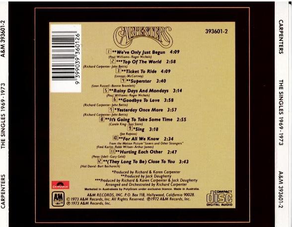 Carpenters – The Singles 1969-1973 (CD, Album, Compilation, Reissue, Remastered)