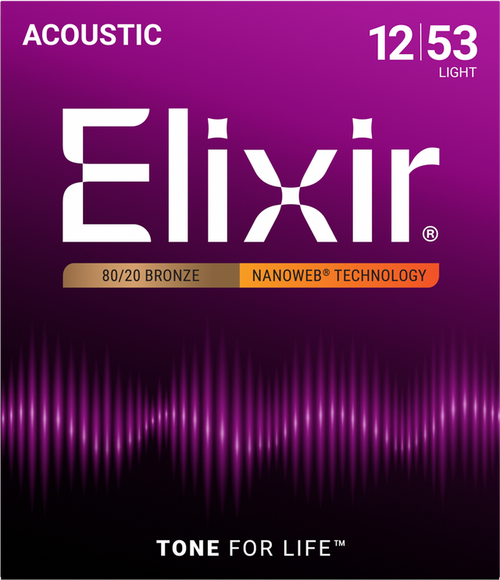 Elixir Nanoweb 80/20 Bronze Acoustic Guitar Strings E11052 Light (12-53)