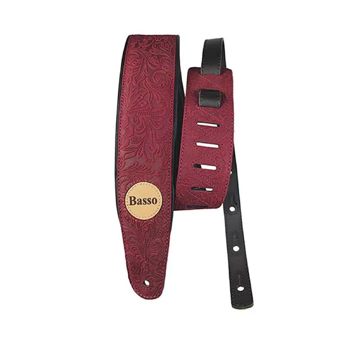 Basso VTSL53 Floral Embossed Wine Leather Guitar Strap