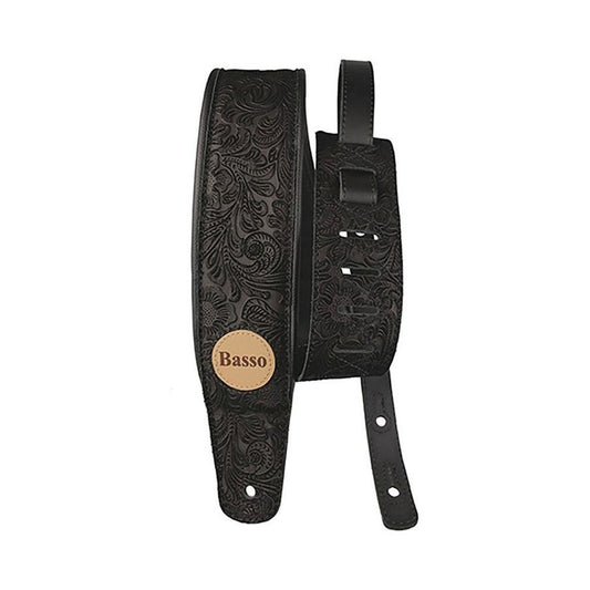 Basso VTSL52 Floral Embossed Black Leather Guitar Strap