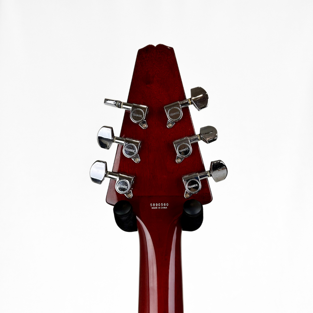 Hamer Vector F/T Flying V Electric Guitar in Flame Maple Style Transparent Amber Burst