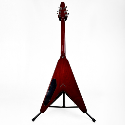 Hamer Vector F/T Flying V Electric Guitar in Flame Maple Style Transparent Amber Burst