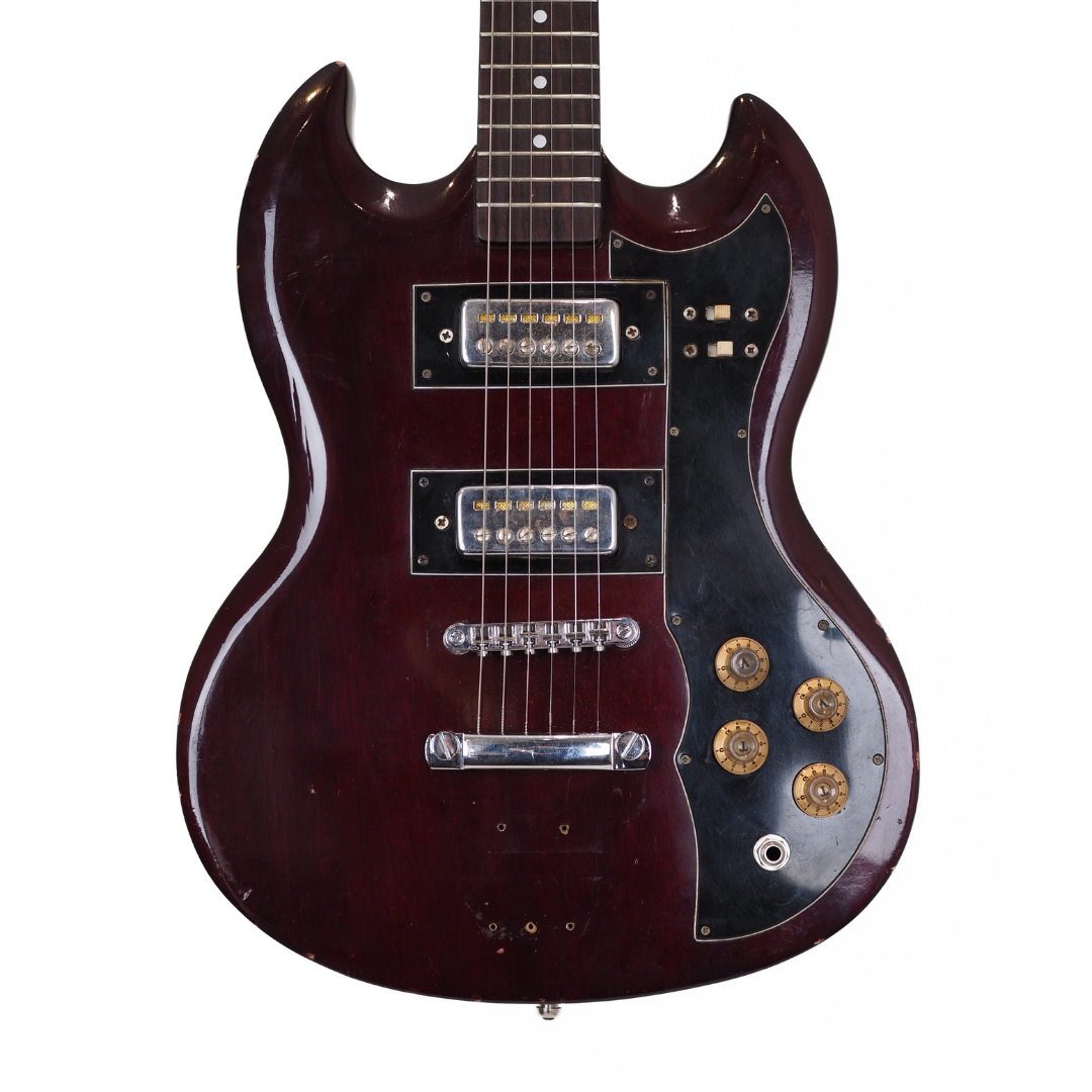 1970s Amena Model 1828 SG-style MIJ Electric Guitar in Wine Red