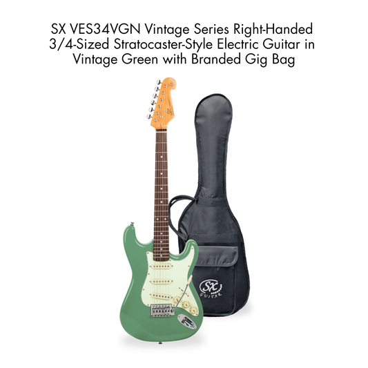 Southside Pack: SX VES34VGN 3/4-Sized Right-Handed Strat-Style Electric Guitar in Vintage Green