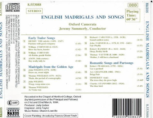 Oxford Camerata, Jeremy Summerly – English Madrigals And Songs (CD)
