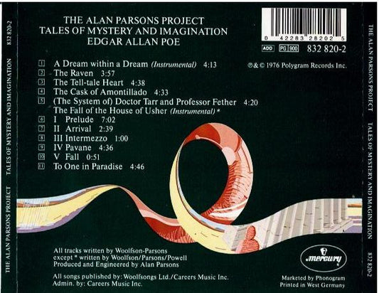 The Alan Parsons Project – Tales Of Mystery And Imagination Edgar Allan Poe (CD, Album, Reissue, Remastered)
