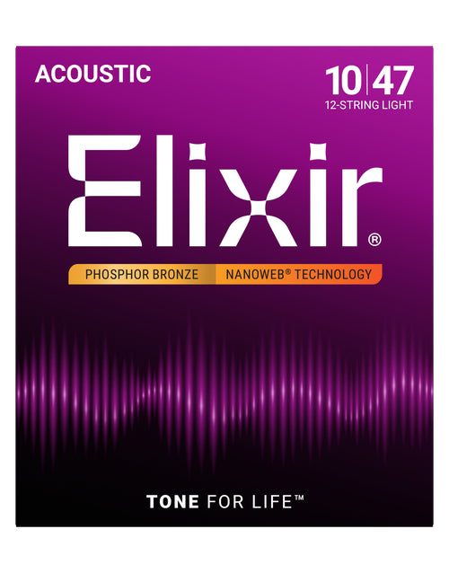 Elixir E16152 Nanoweb Phosphor Bronze Acoustic 12 String Guitar Set - Light 10-47